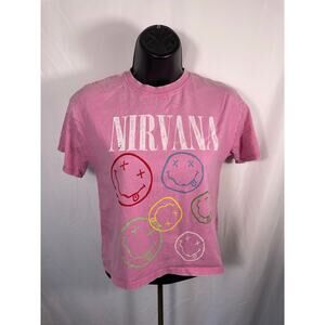 Zara Kids Nirvana Smiley Tee Pink 8-9 Graphic Band Shirt